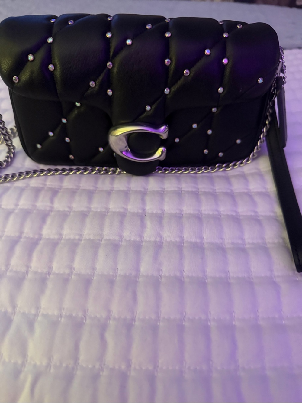 Coach Tabby Quilted Studded Mini Shoulder Bag in Black with Silver Hardware